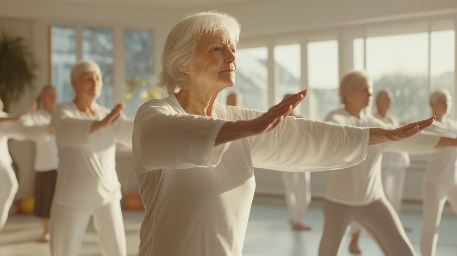 Група людей похилого віку займається фітнесом